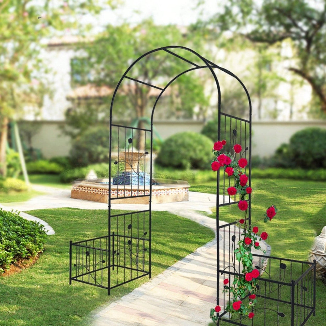 Metal Garden Arch With Two Plant Stands 79.5 Wide X 86.6 High Climbing Plants Support Rose Arch Outdoor Image 5