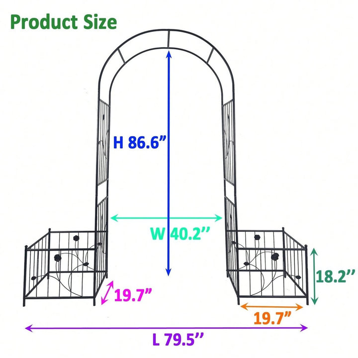 Metal Garden Arch With Two Plant Stands 79.5 Wide X 86.6 High Climbing Plants Support Rose Arch Outdoor Image 6