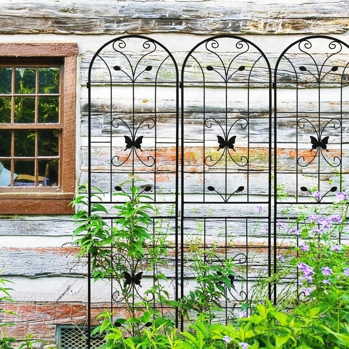 Metal Garden Trellis 86.7" X 19.7" Rustproof Trellis For Climbing Plants Outdoor Flower Support Black Pack Of 4 Image 1