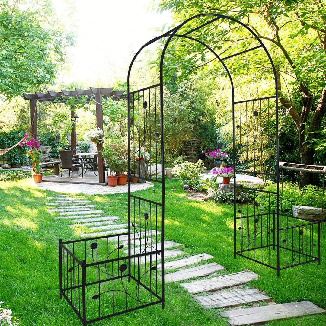 Metal Garden Arch With Two Plant Stands 79.5 Wide X 86.6 High Climbing Plants Support Rose Arch Outdoor Image 7