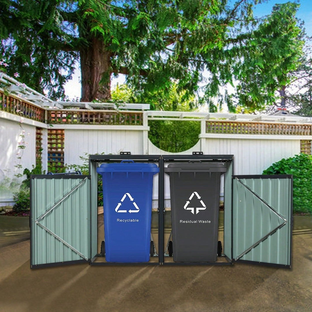 Metal Outdoor Bin Shed For Garbage Storage,Stainless Galvanized Steel, Bin Shed For Garden Yard Lawn Image 2