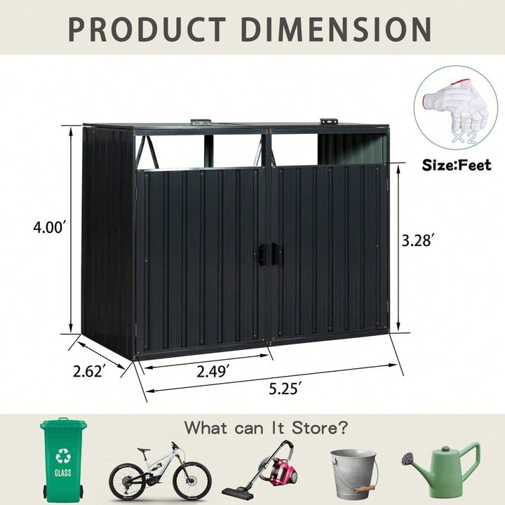 Metal Outdoor Bin Shed For Garbage Storage,Stainless Galvanized Steel, Bin Shed For Garden Yard Lawn Image 5