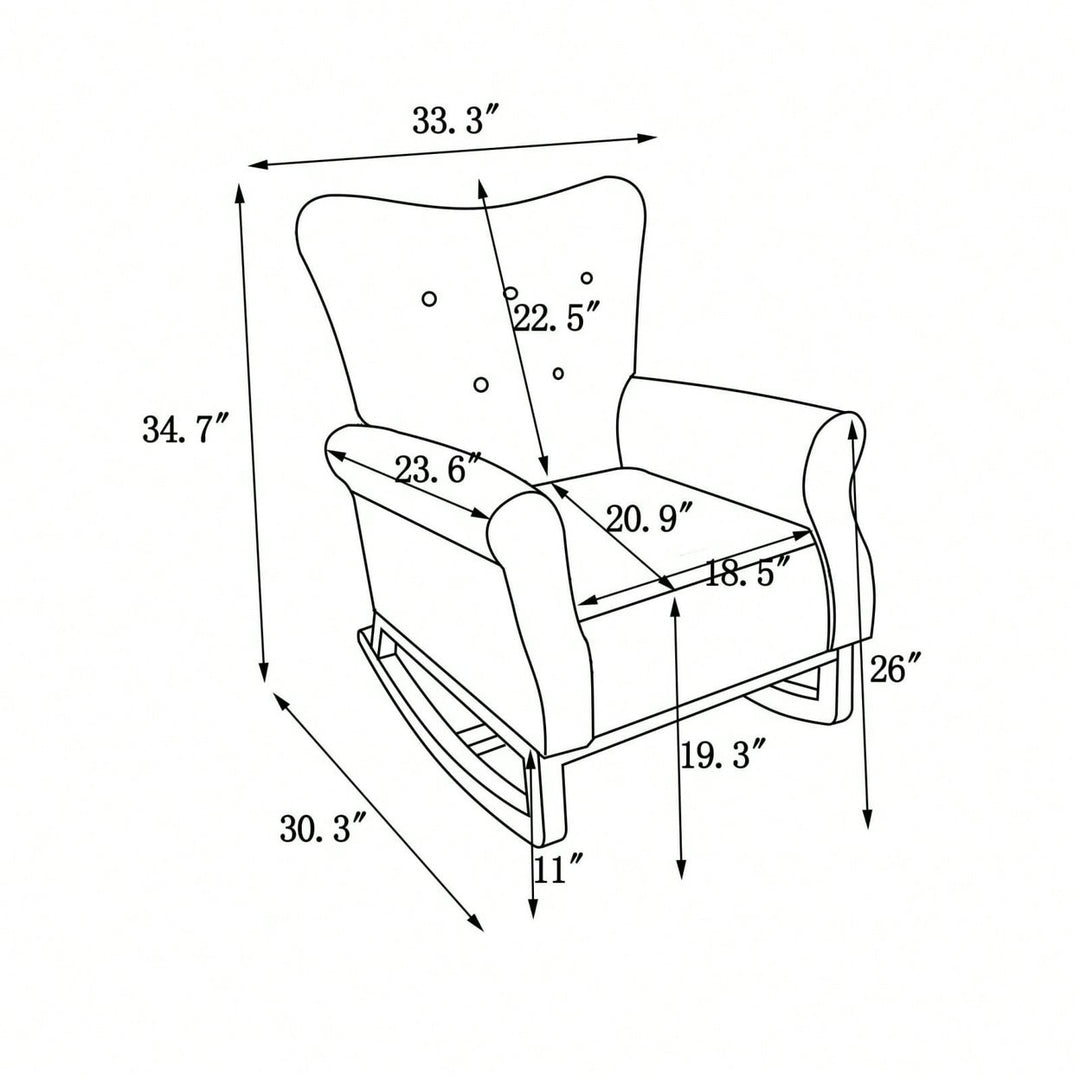 Mid Century Fabric Rocker Chair With Wood Legs And Velvet For Livingroom Bedroom Image 5