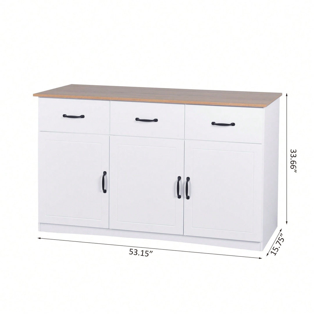 Modern Farmhouse Sideboard Buffet Cabinet with Storage - 3 Doors 3 Drawers Coffee Bar Console Table for Dining Room Image 4