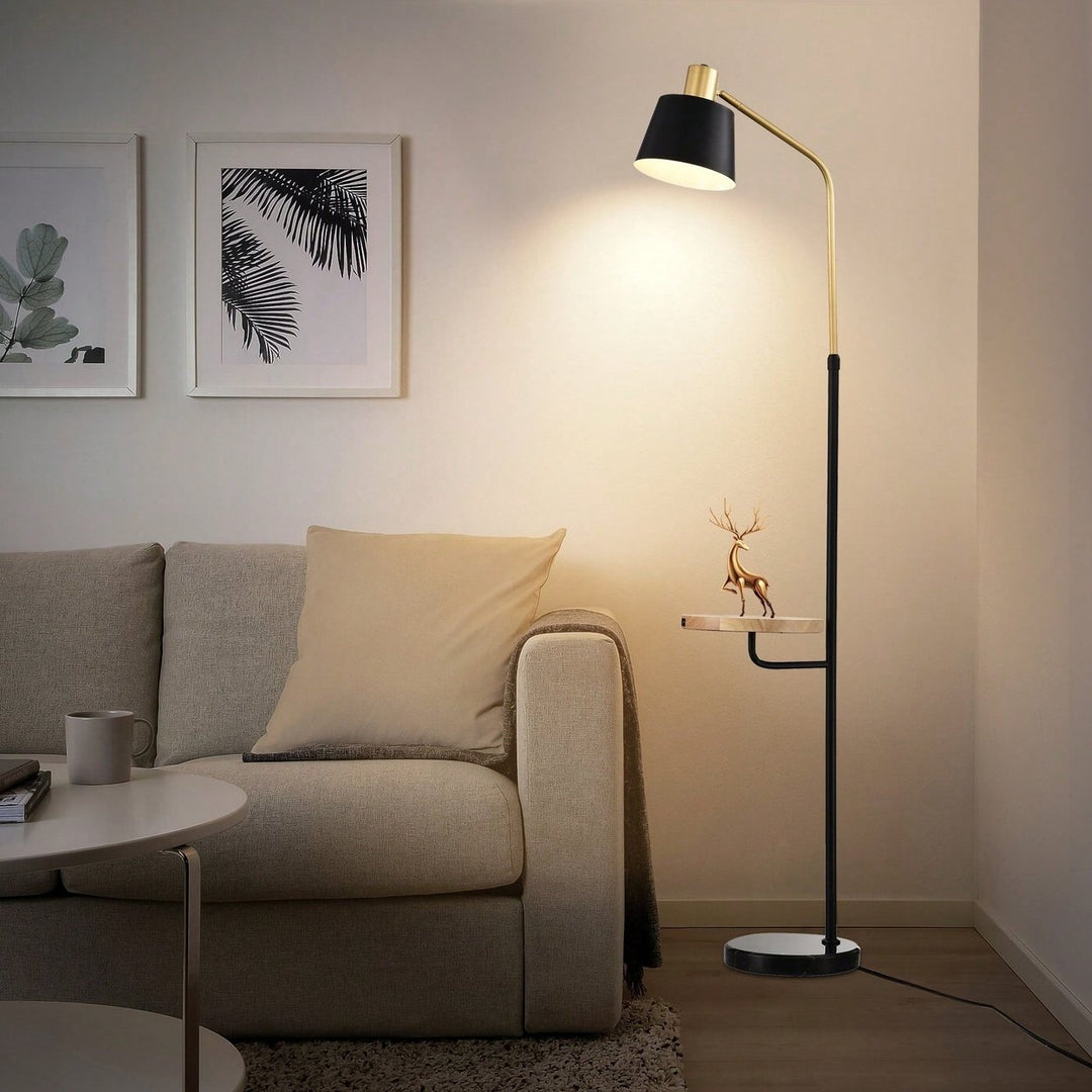 Modern Floor Lamp With Wood Bedside Nightstand End Table And Built-In USB Charging Port For Living Room Sofas Bedroom Image 2