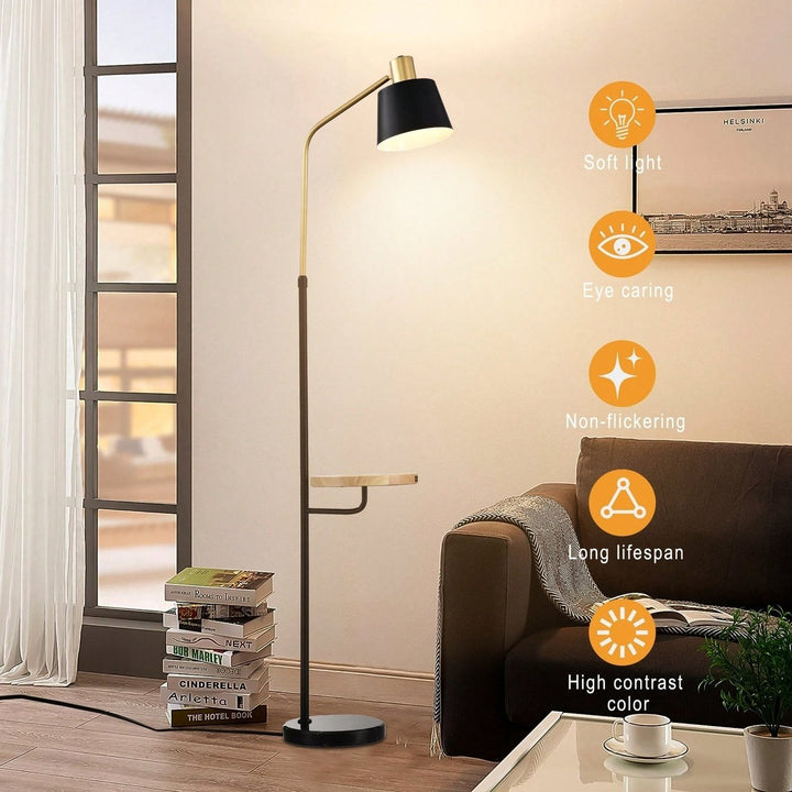 Modern Floor Lamp With Wood Bedside Nightstand End Table And Built-In USB Charging Port For Living Room Sofas Bedroom Image 5