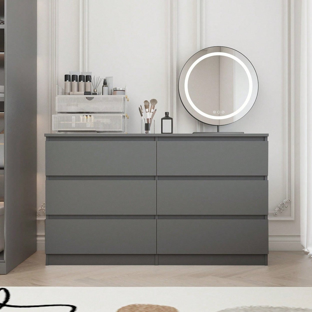 Modern Grey 6-Drawer Dresser Chest with Easy-Pull Handles for Spacious Bedroom Storage Image 2