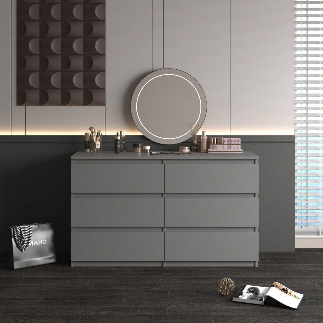 Modern Grey 6-Drawer Dresser Chest with Easy-Pull Handles for Spacious Bedroom Storage Image 3