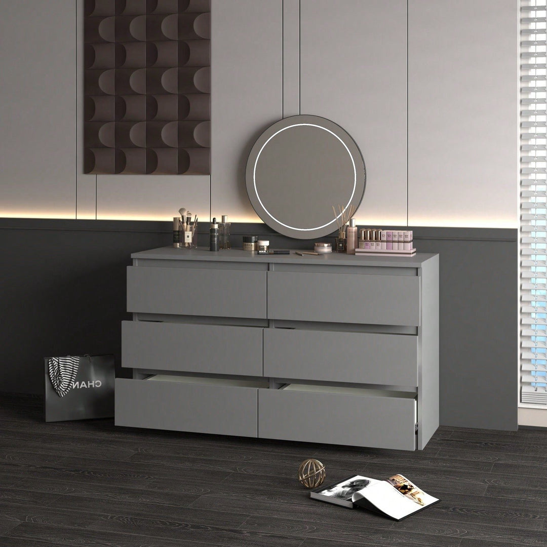 Modern Grey 6-Drawer Dresser Chest with Easy-Pull Handles for Spacious Bedroom Storage Image 4