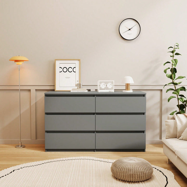 Modern Grey 6-Drawer Dresser Chest with Easy-Pull Handles for Spacious Bedroom Storage Image 5