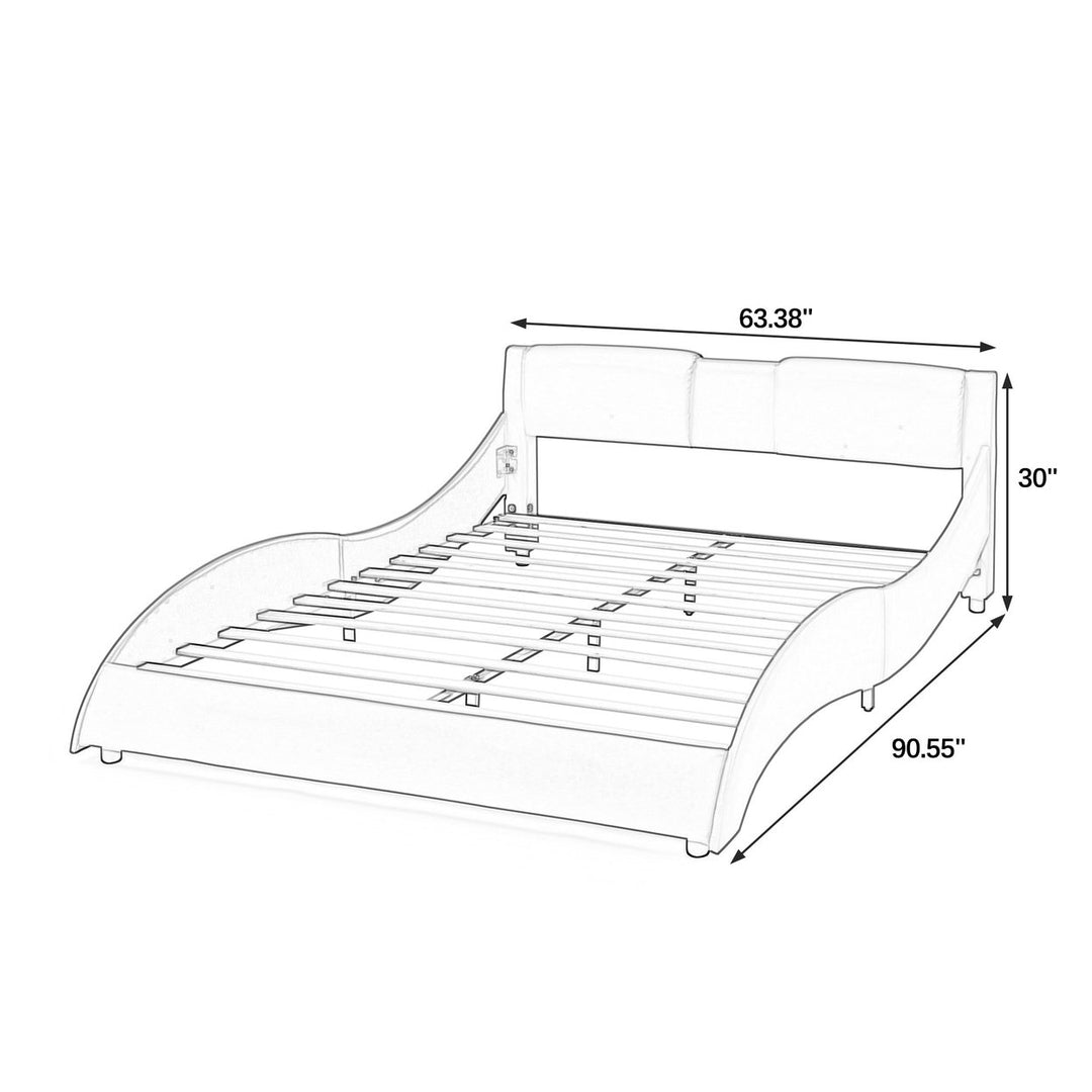 Modern Grey Queen Bed Frame with Faux Leather Upholstery RGB LED Lights Wave Headboard and Wood Slats Support Image 10