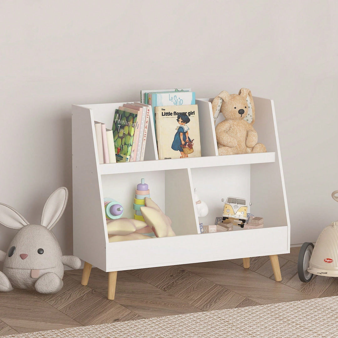 Modern Kids Bookshelf with 5 Cubbies and Legs for Nursery Bedroom Playroom Classroom Storage Organizer Image 5