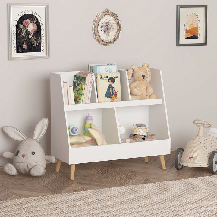 Modern Kids Bookshelf with 5 Cubbies and Legs for Nursery Bedroom Playroom Classroom Storage Organizer Image 6