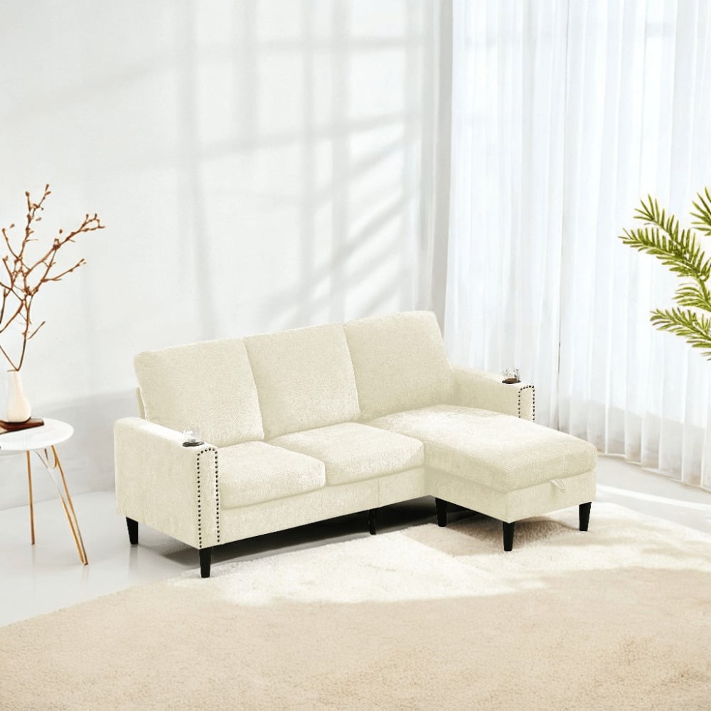 Modern L-Shape Chenille Sectional Sofa With Storage Chaise For Apartment Living Room Office Small Space Image 8