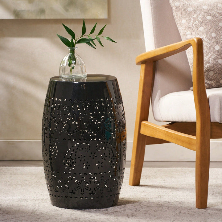 Modern Lace Cut Design Side Table With Durable Metal Frame 12.25" W X 12.25" D X 18" H Ready To Use Accent Table Image 4