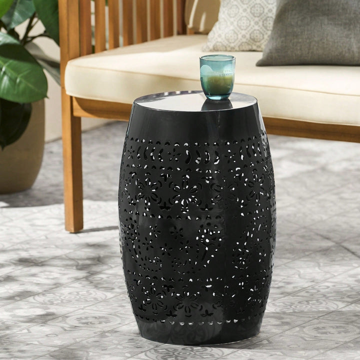 Modern Lace Cut Design Side Table With Durable Metal Frame 12.25" W X 12.25" D X 18" H Ready To Use Accent Table Image 10