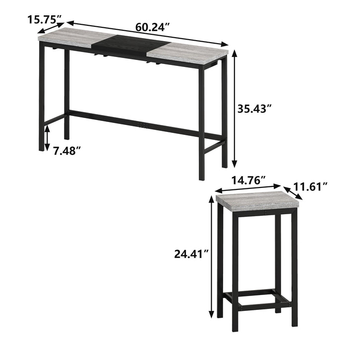 Modern Design Kitchen Dining Table, Pub Table, Long Dining Table Set with 3 Stools, Convenient Hanging Stool Design, Image 5