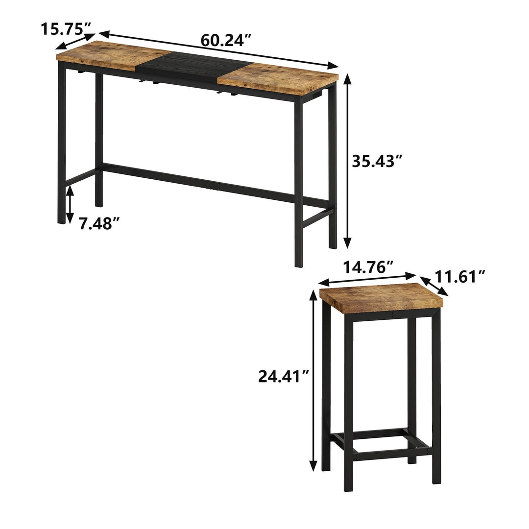 Modern Design Kitchen Dining Table, Pub Table, Long Dining Table Set with 3 Stools, Convenient Hanging Stool Design, Image 8