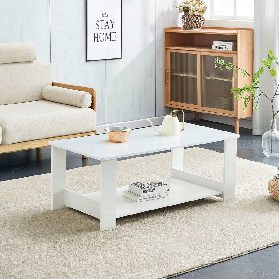 Modern Double Layer White MDF Coffee Table for Living Room Bedroom Study 43.3x21.6x16.5 Inches Image 1