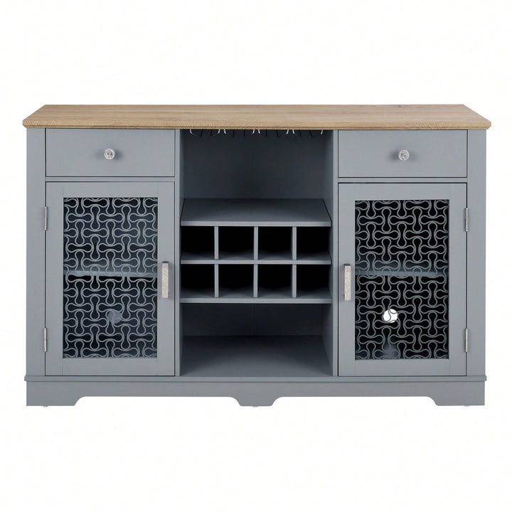 Modern Farmhouse Buffet Cabinet, Sideboard with 2 Drawers and Elegant Glass Door Cabinets Image 1