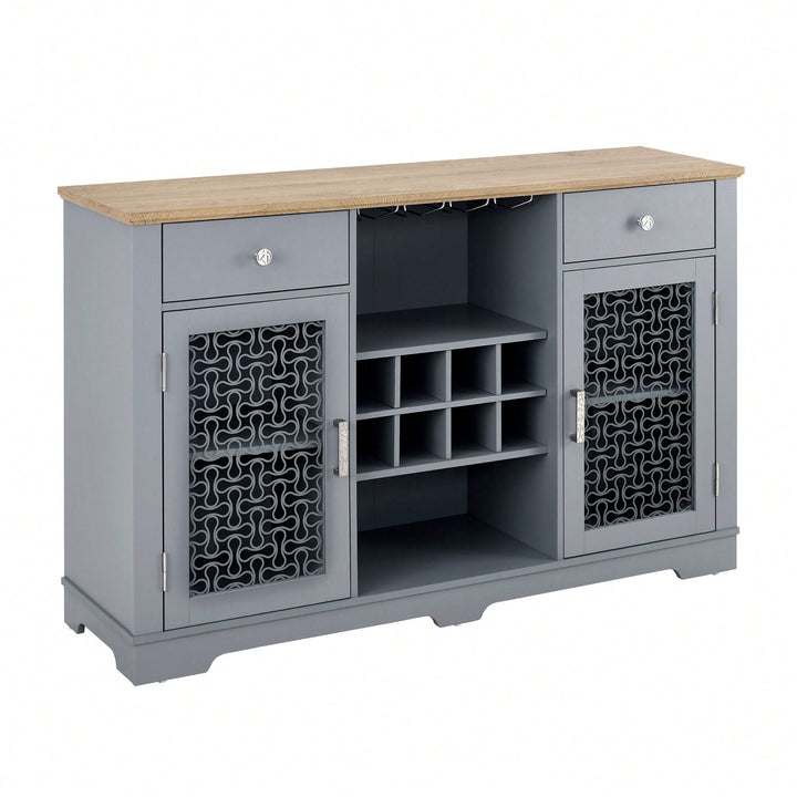 Modern Farmhouse Buffet Cabinet, Sideboard with 2 Drawers and Elegant Glass Door Cabinets Image 2