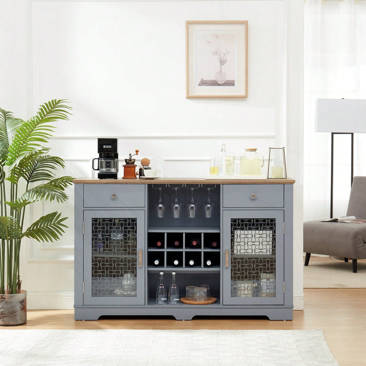 Modern Farmhouse Buffet Cabinet, Sideboard with 2 Drawers and Elegant Glass Door Cabinets Image 4