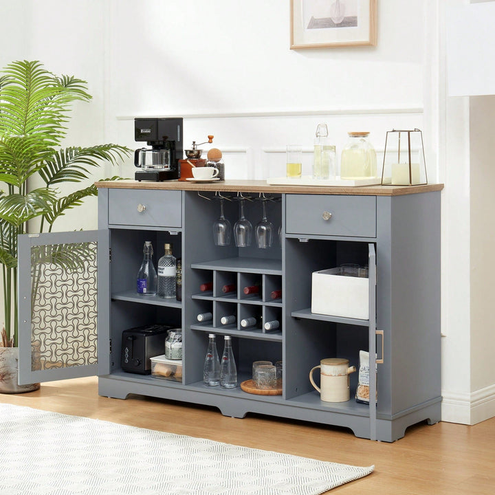 Modern Farmhouse Buffet Cabinet, Sideboard with 2 Drawers and Elegant Glass Door Cabinets Image 6