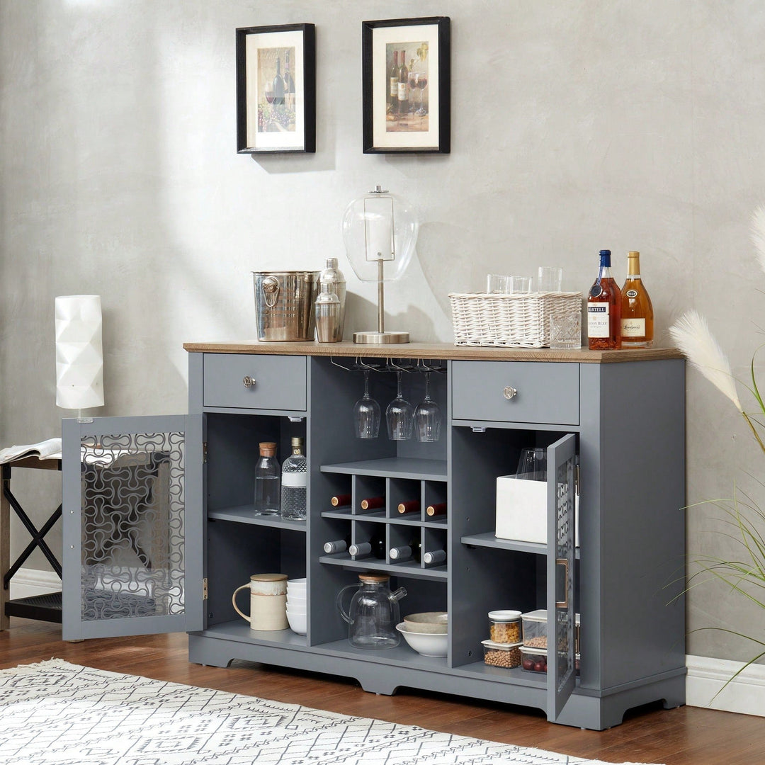 Modern Farmhouse Buffet Cabinet, Sideboard with 2 Drawers and Elegant Glass Door Cabinets Image 7