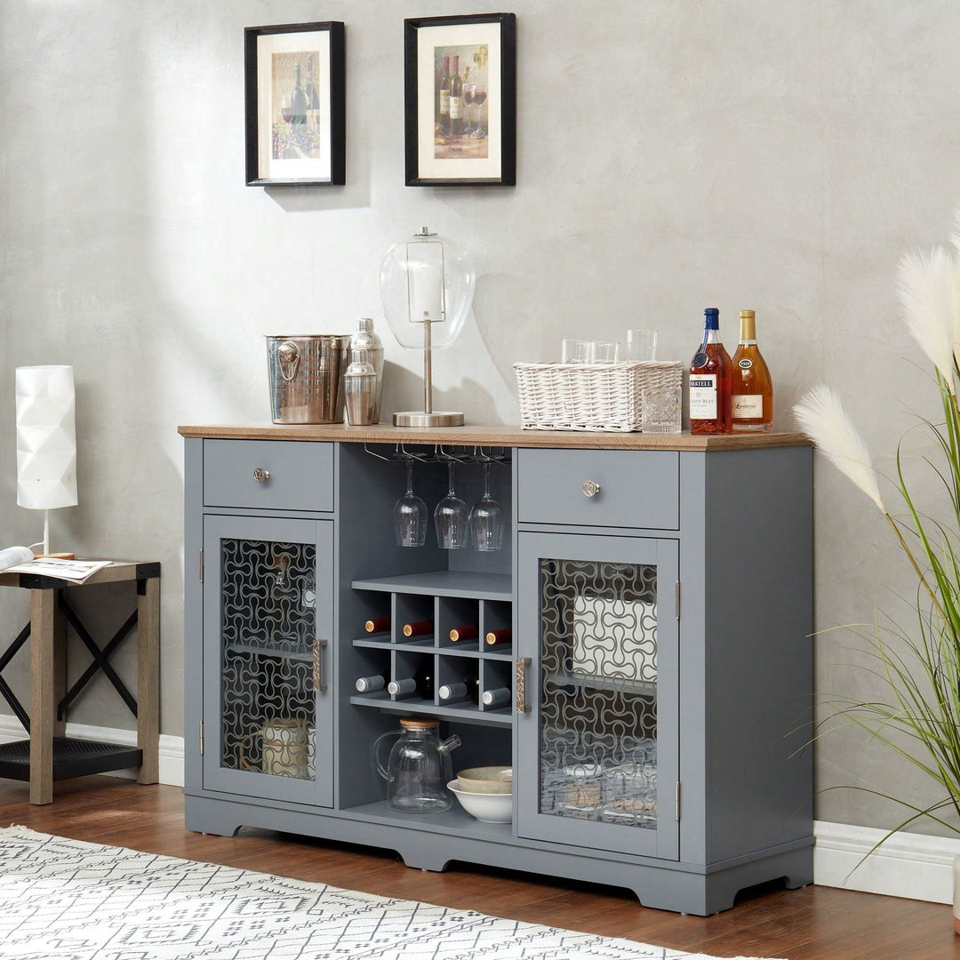 Modern Farmhouse Buffet Cabinet, Sideboard with 2 Drawers and Elegant Glass Door Cabinets Image 8