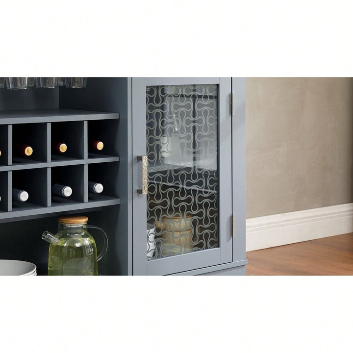 Modern Farmhouse Buffet Cabinet, Sideboard with 2 Drawers and Elegant Glass Door Cabinets Image 10