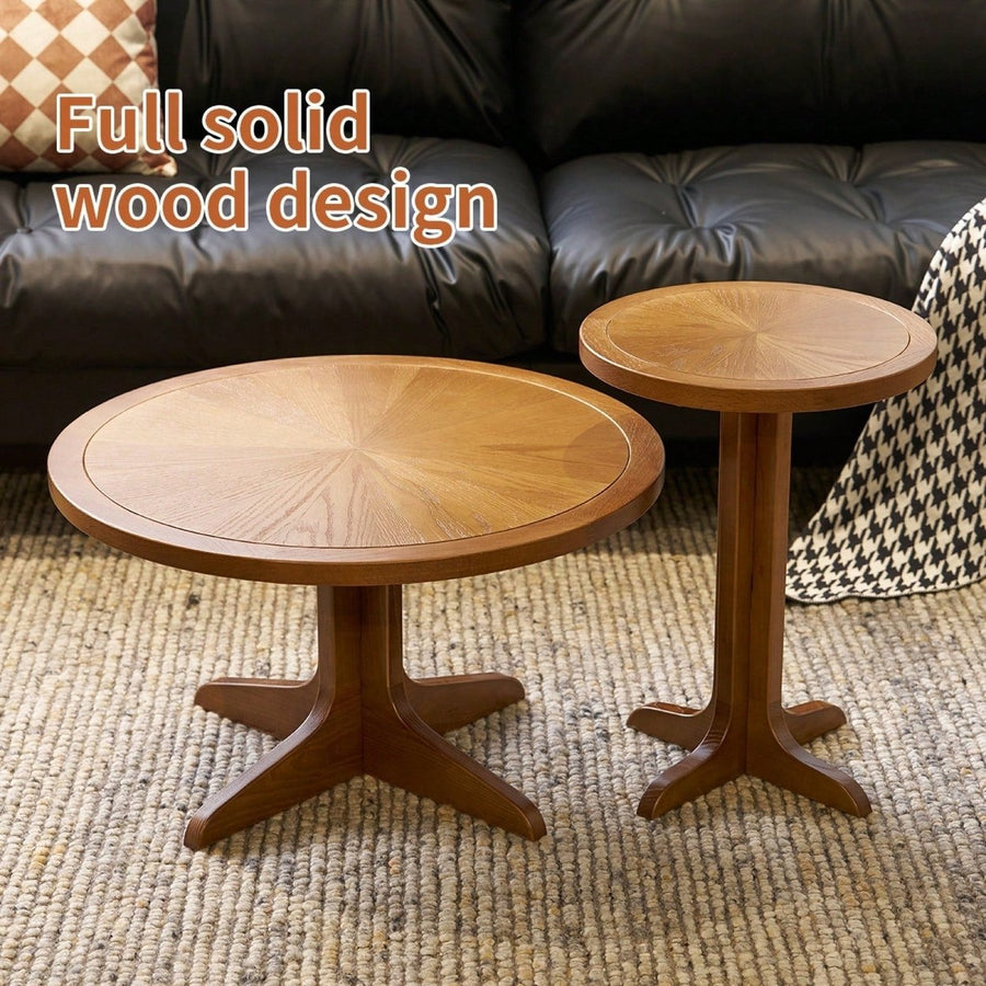 Modern Farmhouse Nesting Coffee Table Set Stylish Round Wooden End Tables for Living Room Bedroom Adjustable Easy Image 1