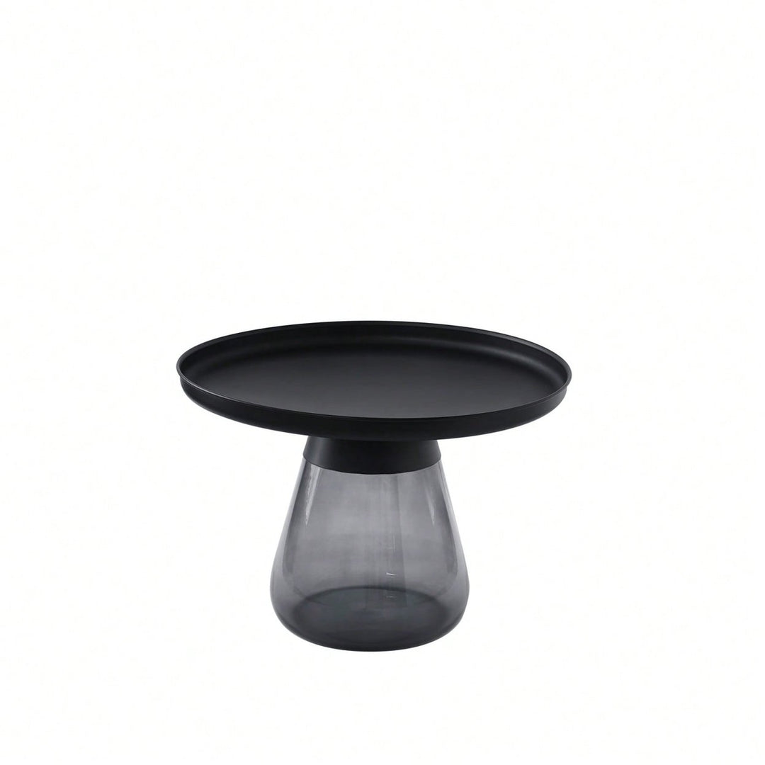 Modern Smoke Glass Coffee Table with Black Top for Living Room or Bedroom - Easy to Move No Assembly Needed Image 1