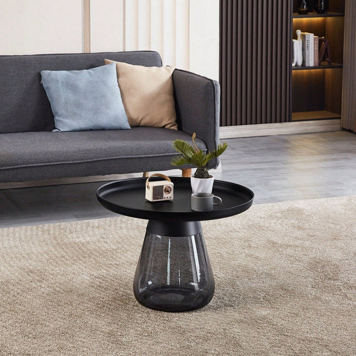 Modern Smoke Glass Coffee Table with Black Top for Living Room or Bedroom - Easy to Move No Assembly Needed Image 3