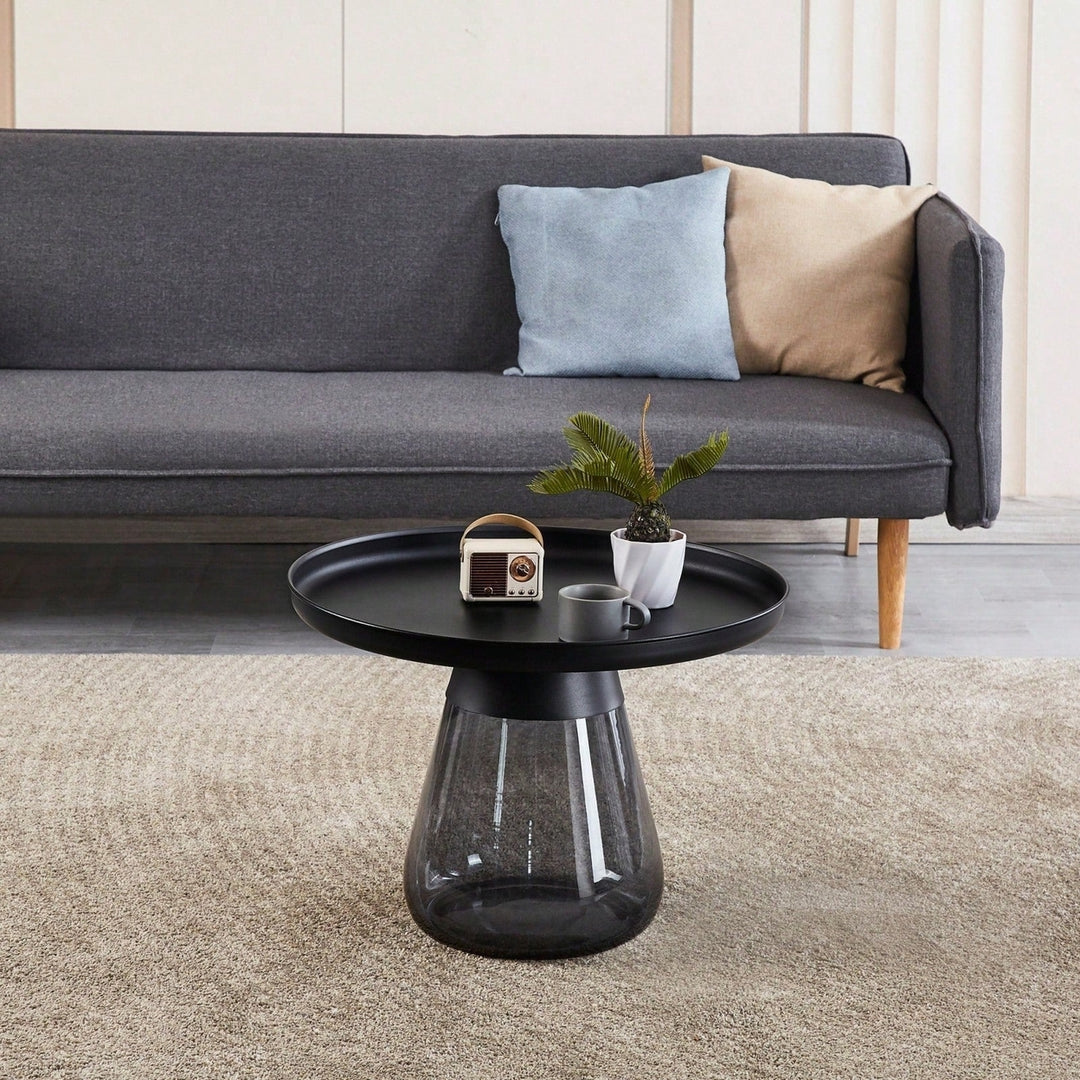 Modern Smoke Glass Coffee Table with Black Top for Living Room or Bedroom - Easy to Move No Assembly Needed Image 4