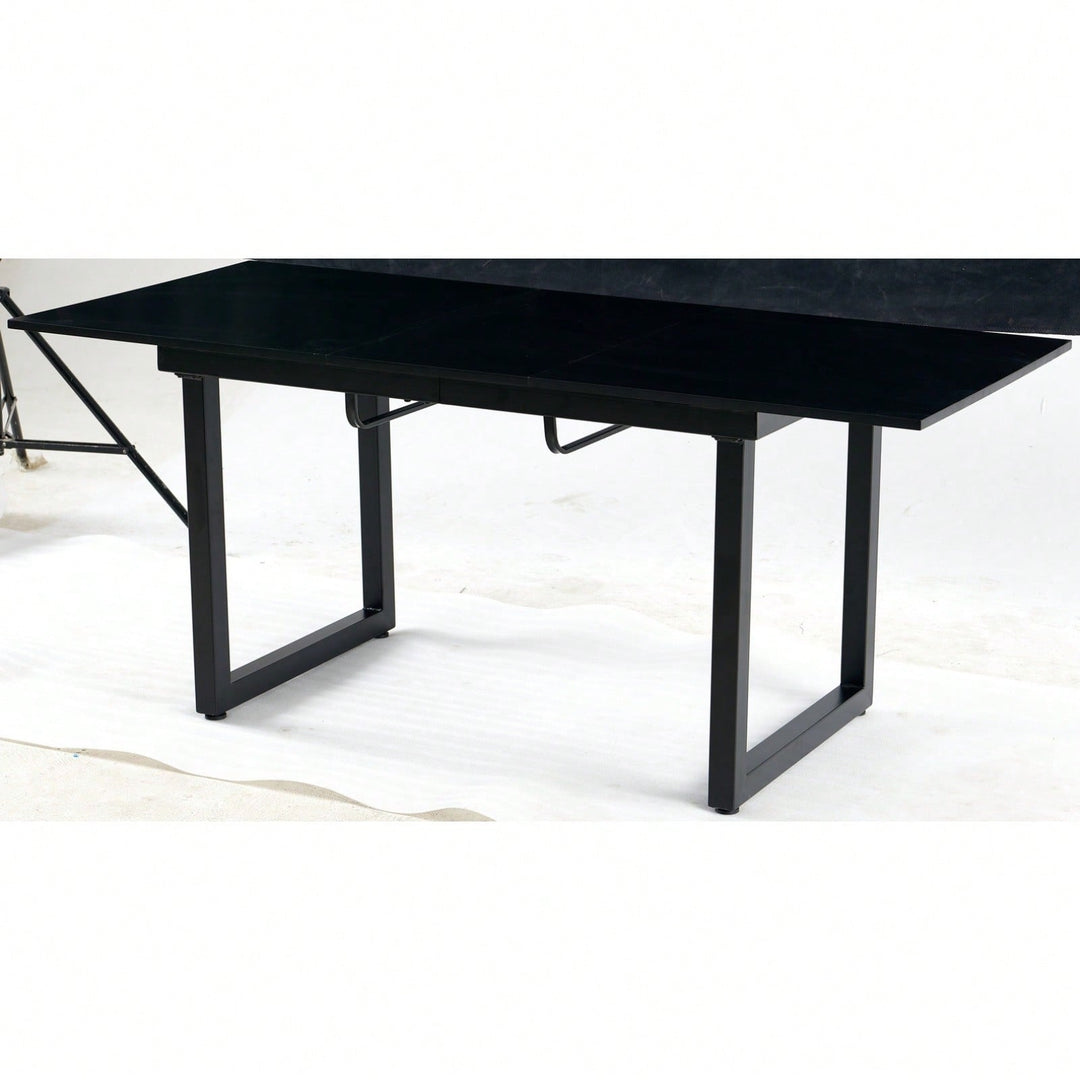 Modern Square Extendable Dining Table with Metal Legs Space Saving Design Easy Clean MDF Top Adjustable Length for Image 3