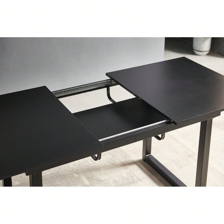 Modern Square Extendable Dining Table with Metal Legs Space Saving Design Easy Clean MDF Top Adjustable Length for Image 4