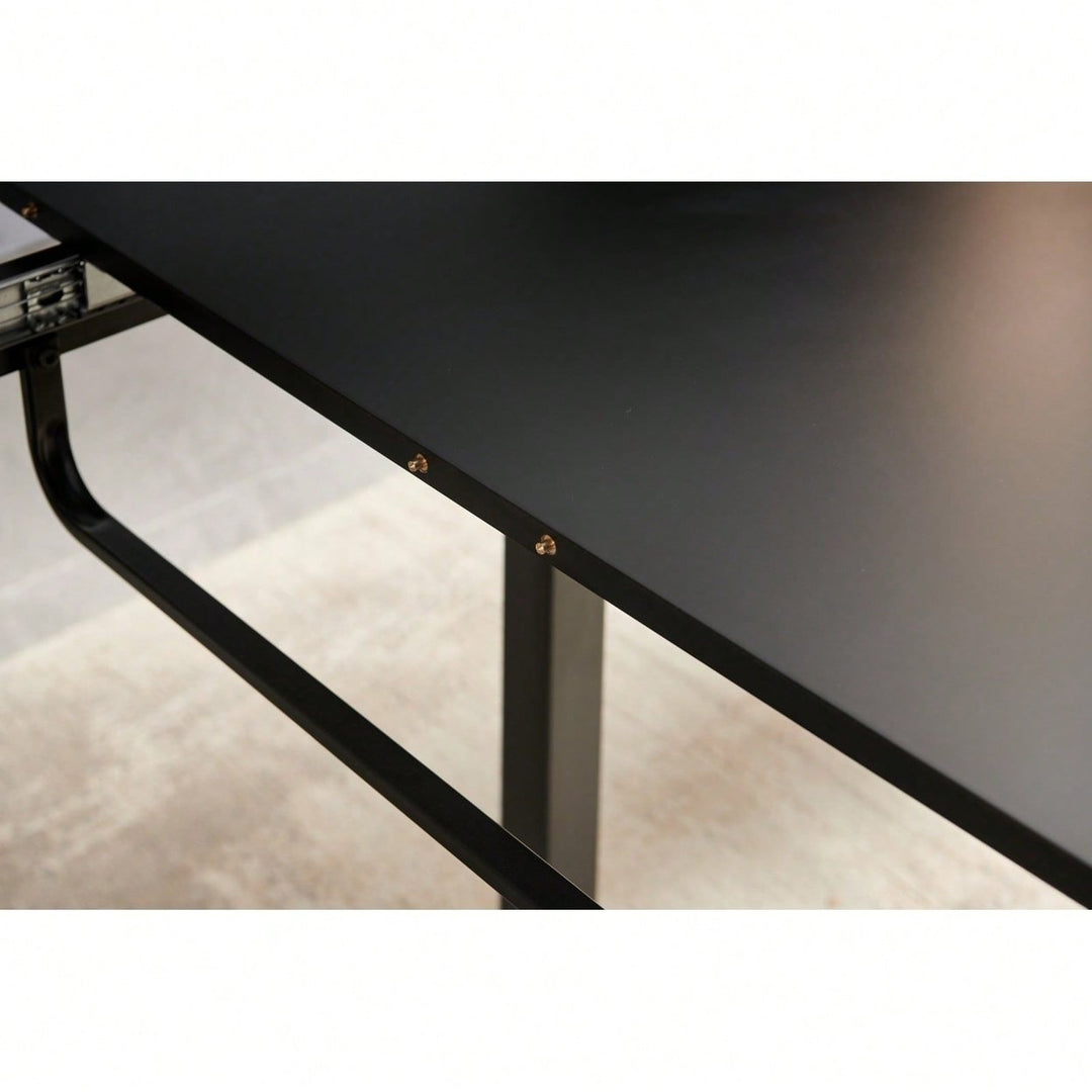 Modern Square Extendable Dining Table with Metal Legs Space Saving Design Easy Clean MDF Top Adjustable Length for Image 7