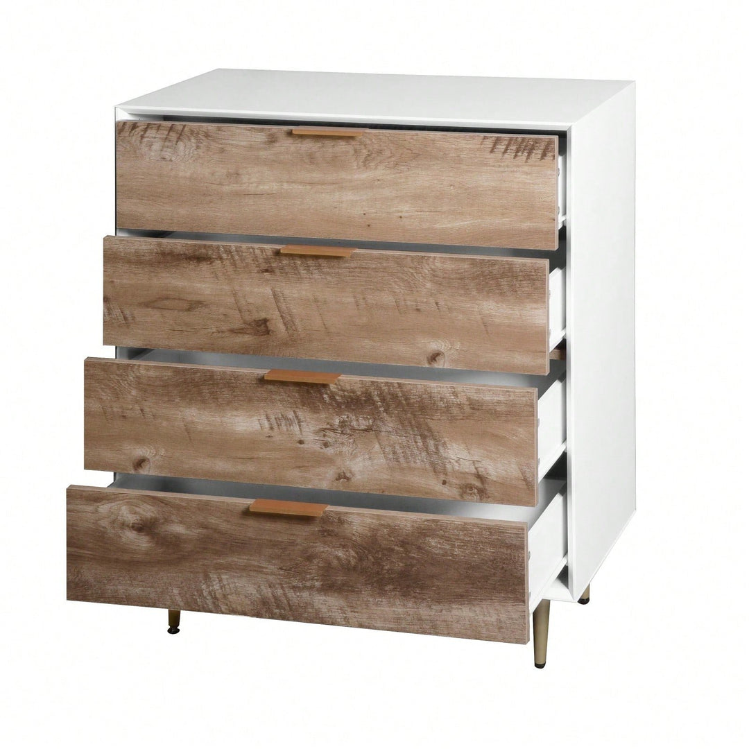 Modern Tall Dresser with 4 Drawers and Metal Legs Anti-Tip Design Spacious Storage for Bedroom and Living Room Image 3