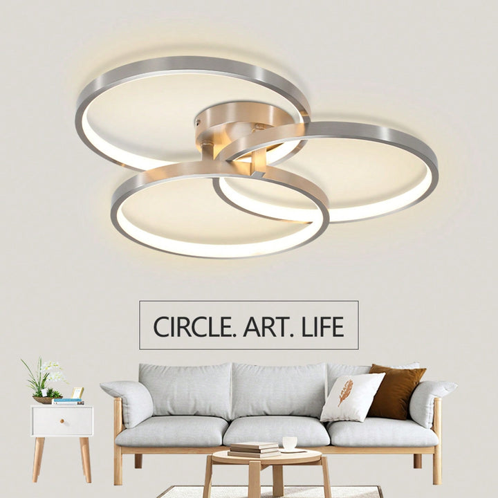 Modern Three Ring Semi-Flush Mount LED Ceiling Light with Dimmable Feature for Living Room Bedroom Dining Room Image 1