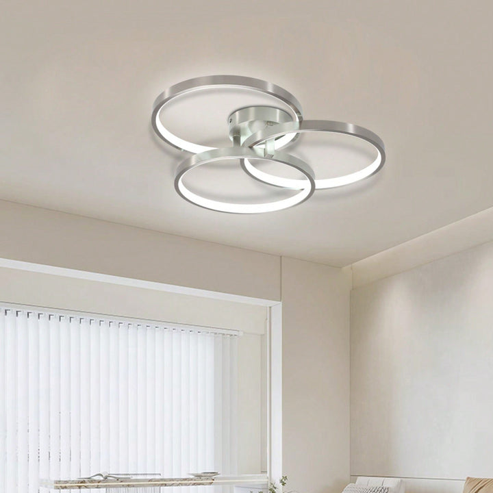 Modern Three Ring Semi-Flush Mount LED Ceiling Light with Dimmable Feature for Living Room Bedroom Dining Room Image 4