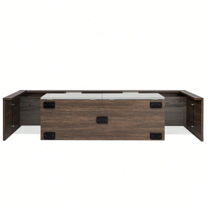 Modern TV Stand With LED Lights And Toughened Glass Shelf Brown + White, Floor Cabinet, Fits Up To 65-Inch TV Image 4