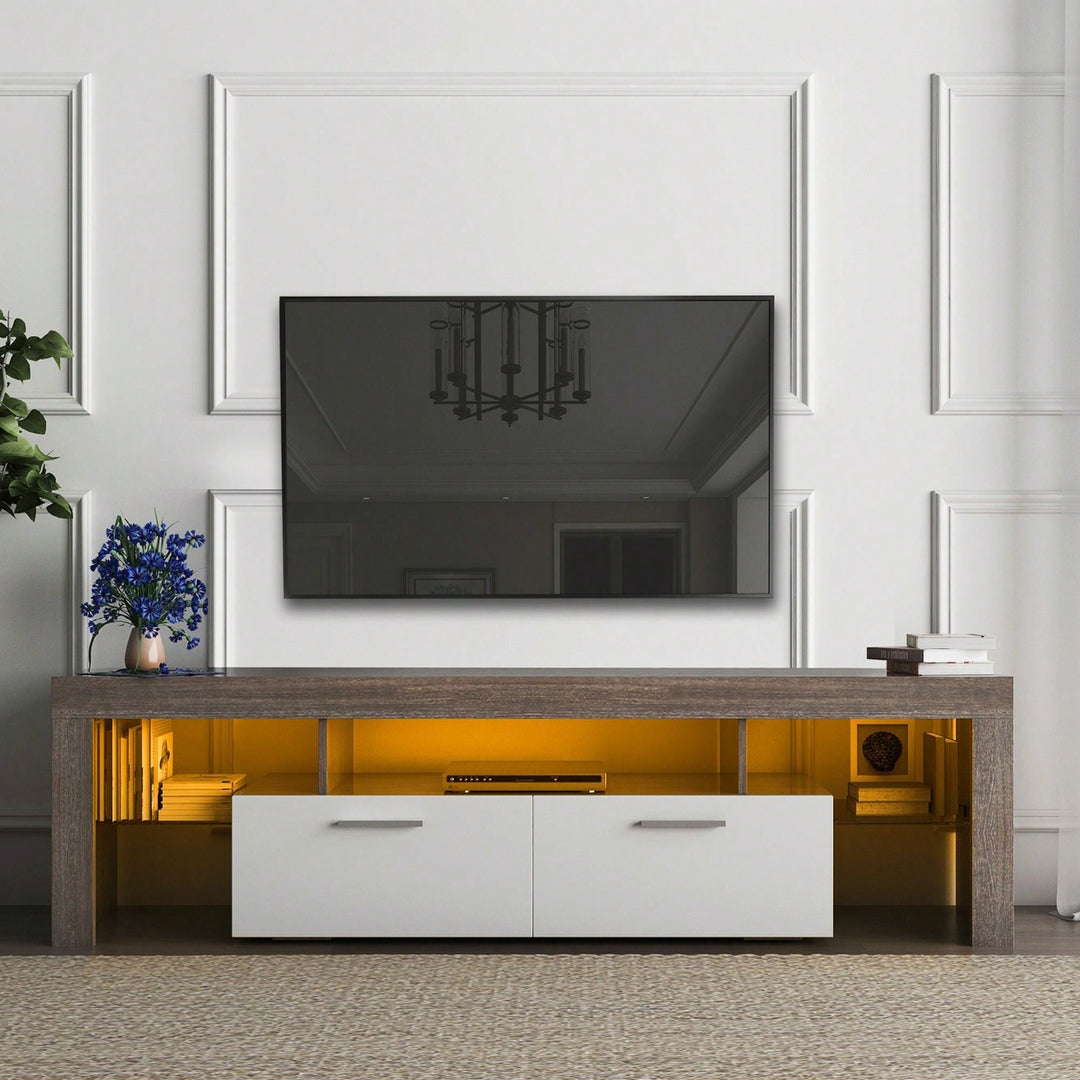 Modern TV Stand With LED Lights And Toughened Glass Shelf Brown + White, Floor Cabinet, Fits Up To 65-Inch TV Image 5