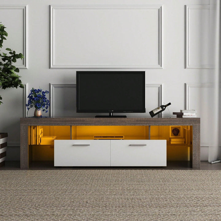 Modern TV Stand With LED Lights And Toughened Glass Shelf Brown + White, Floor Cabinet, Fits Up To 65-Inch TV Image 6