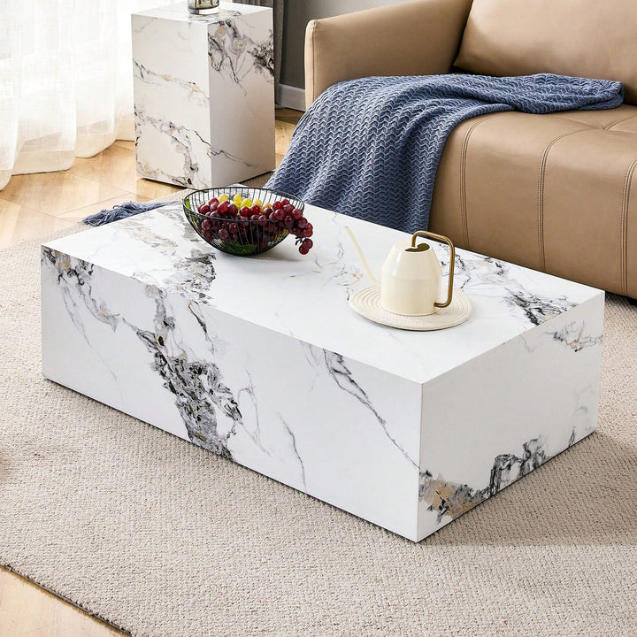 Modern MDF Coffee Table With Marble Pattern Stylish Durable Design 39.37x23.62x11.81 Inches Easy Assembly Living Room Image 3