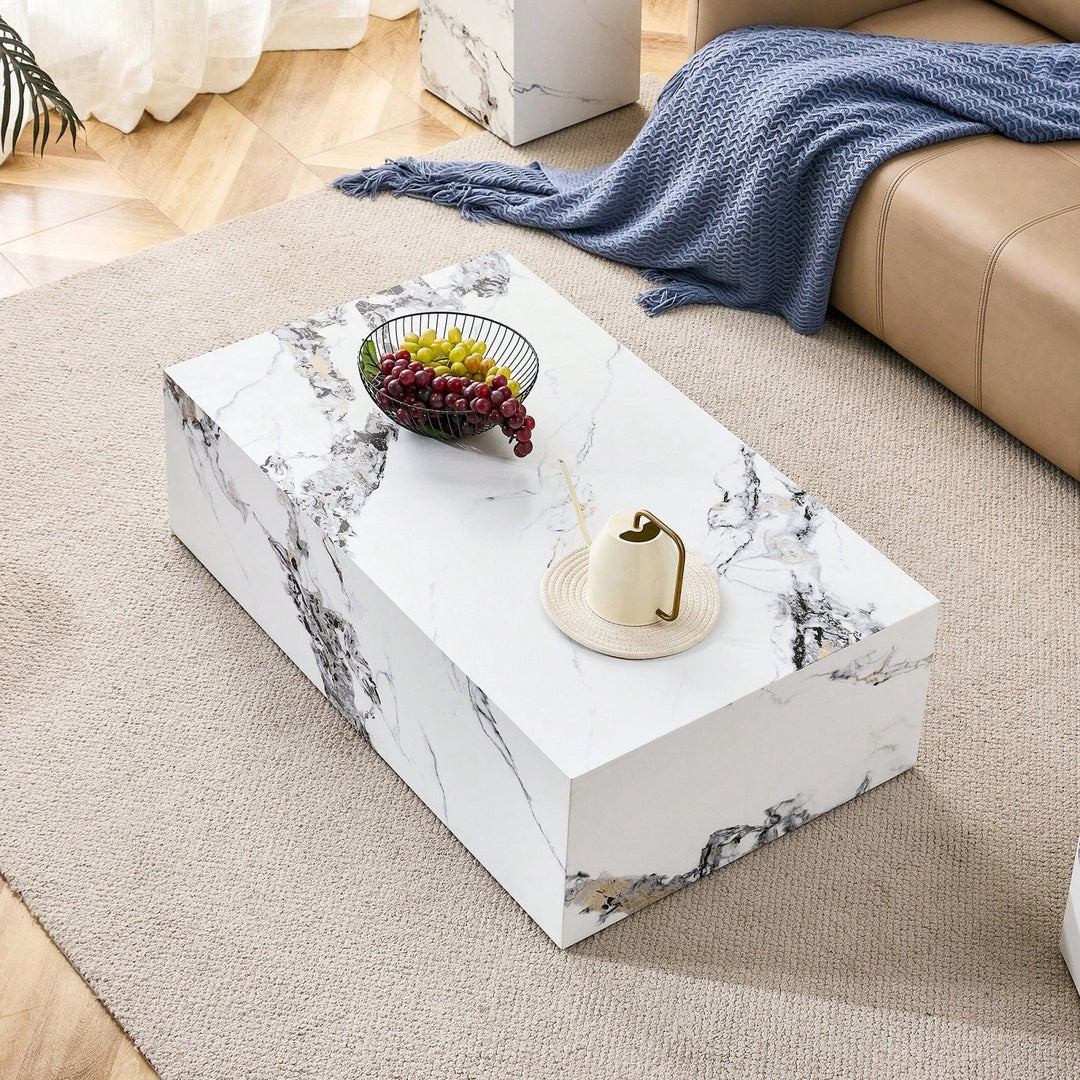 Modern MDF Coffee Table With Marble Pattern Stylish Durable Design 39.37x23.62x11.81 Inches Easy Assembly Living Room Image 4