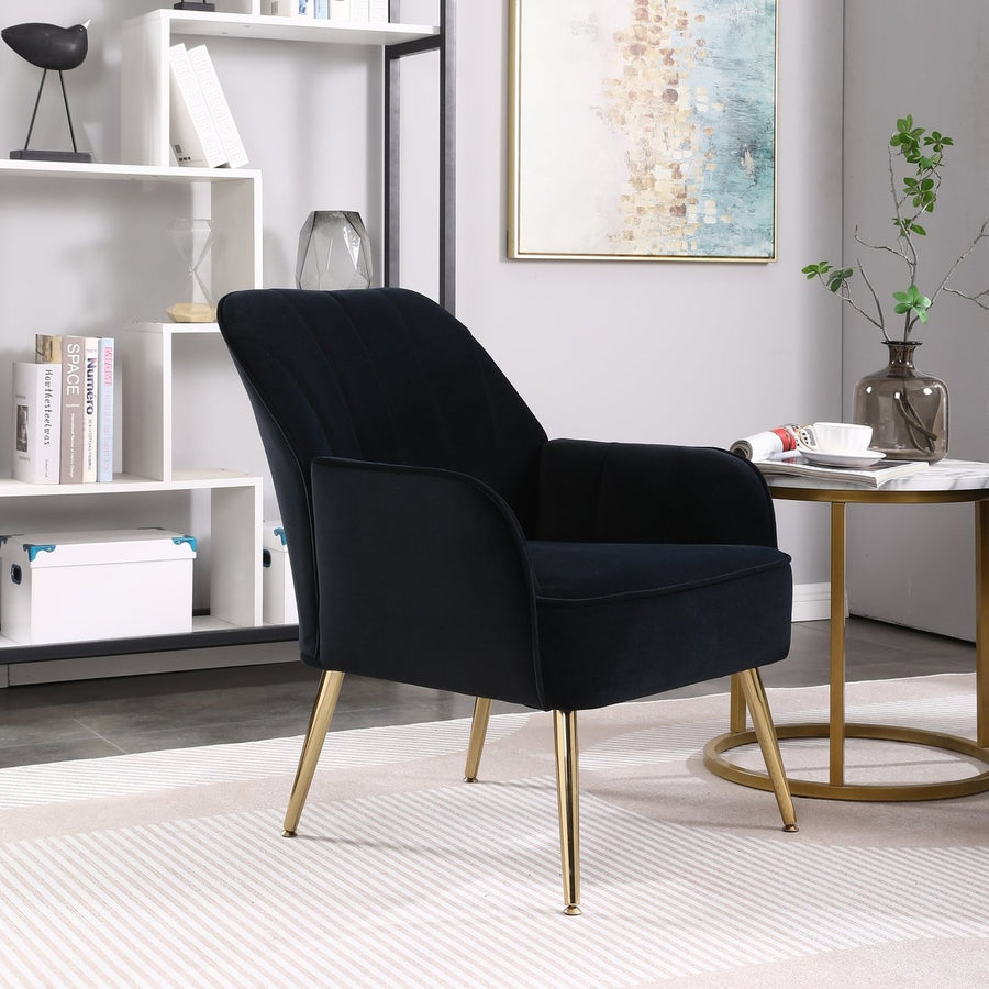 Modern Mid Century Chair velvet Sherpa Armchair for Living Room Bedroom Office Easy Assemble(NAVY) Image 1