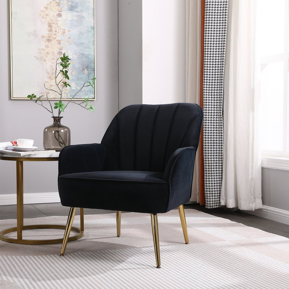 Modern Mid Century Chair velvet Sherpa Armchair for Living Room Bedroom Office Easy Assemble(NAVY) Image 2