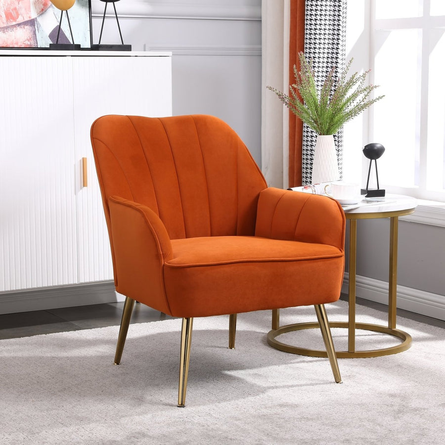 Modern Mid Century Chair velvet Sherpa Armchair for Living Room Bedroom Office Easy Assemble(ORANGE) Image 1