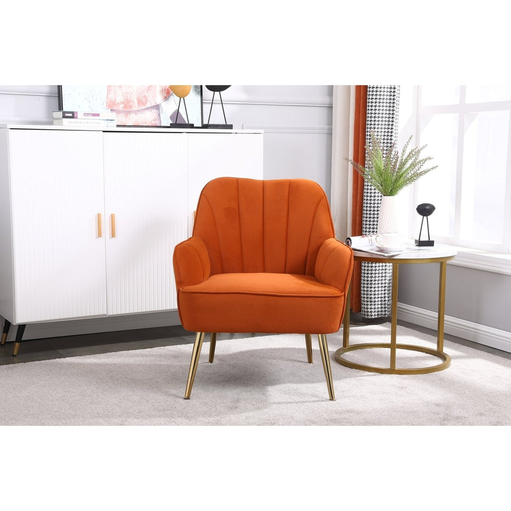 Modern Mid Century Chair velvet Sherpa Armchair for Living Room Bedroom Office Easy Assemble(ORANGE) Image 2