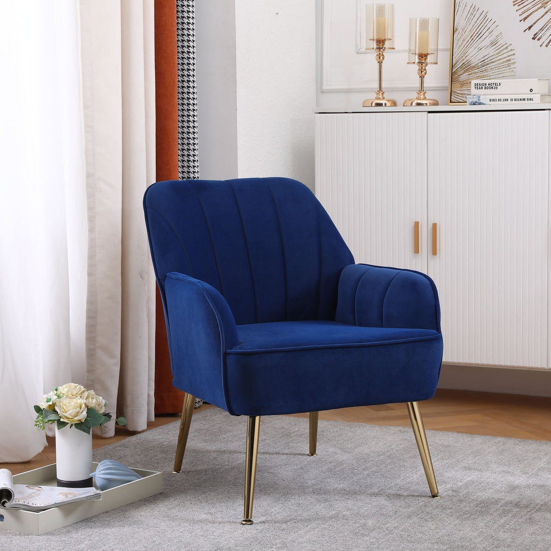 Modern Mid Century Velvet Sherpa Armchair for Living Room, Bedroom, Office - Easy Assembly, Navy Image 1